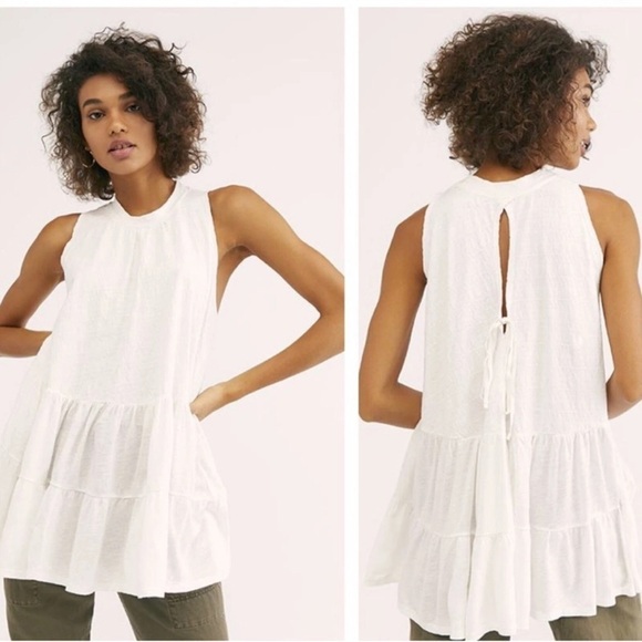 Free People Right On Time White Tiered Sleeveless Tunic size large - Picture 2 of 5